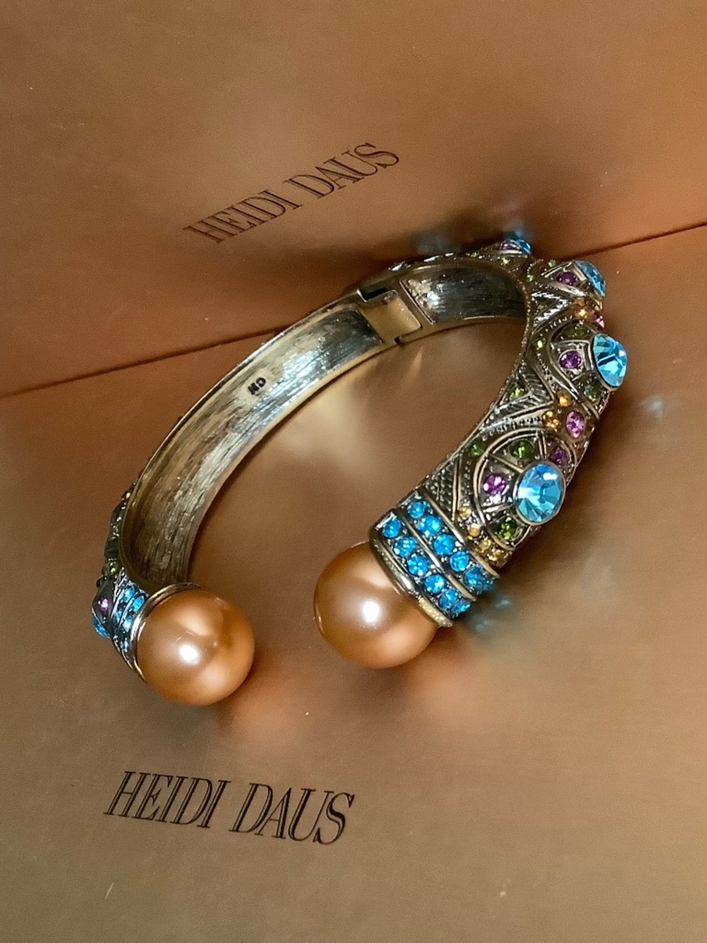 Heidi Daus Lavish Layers Double Hinged Crystal Cuff Bracelet Blue Golden Multi M